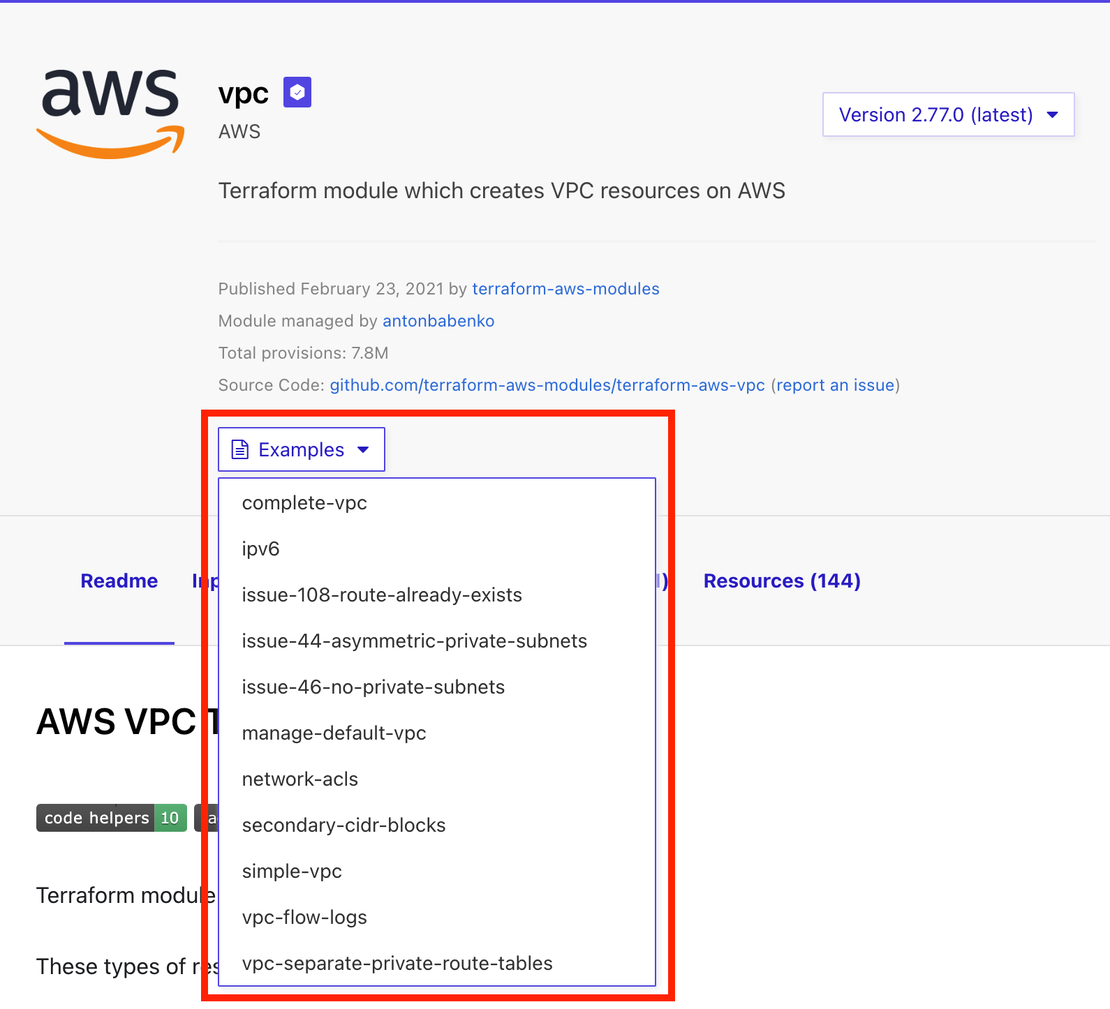 Official AWS VPC module examples